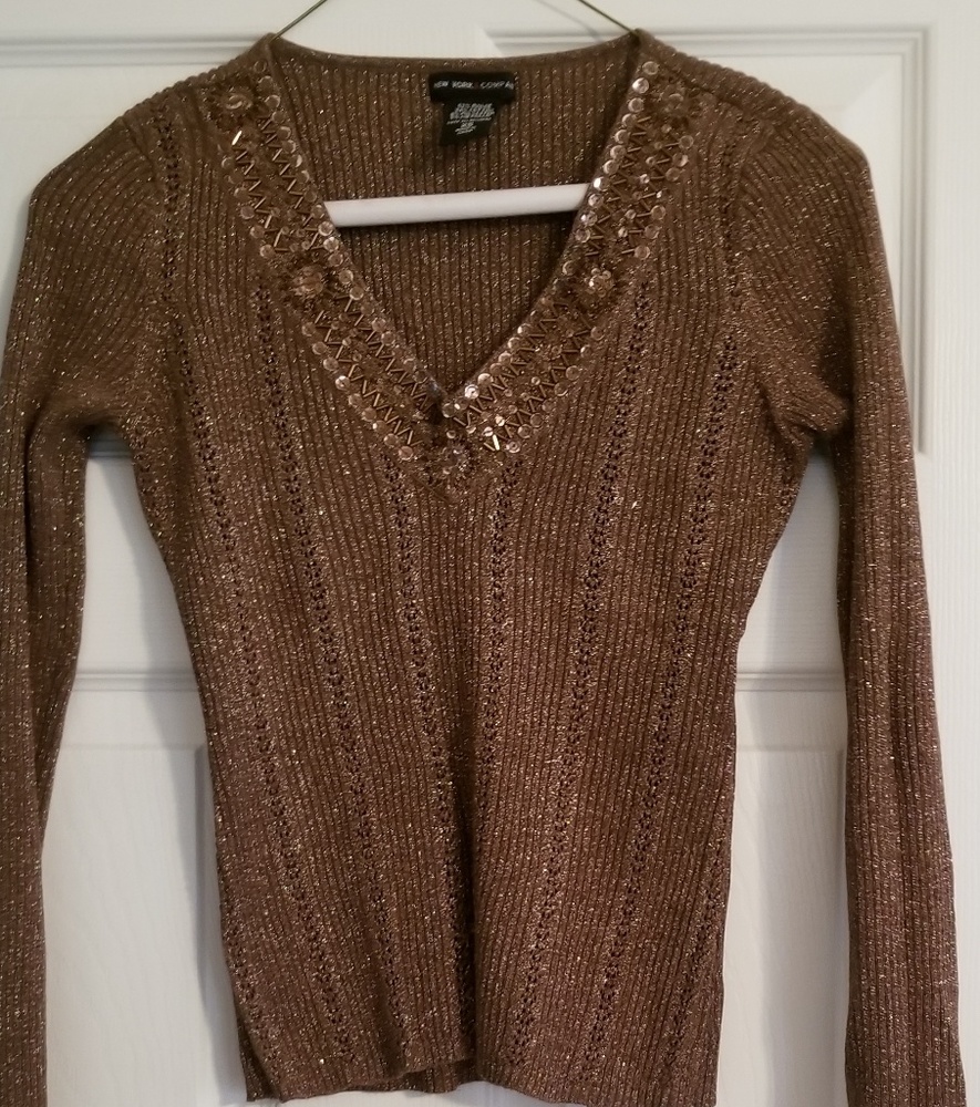 NY & Co. Brown sweater embellished xs